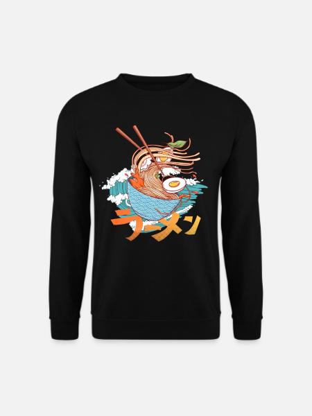 Ramen Suppe Hokusai große Welle Kanagawa Hiragana - Unisex Pullover - Schwarz