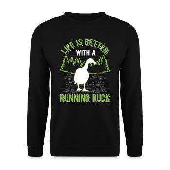 Life is better with a Running Duck Laufente - Unisex Sweatshirt - black - Front - Alina (178cm) & Michal (187cm)