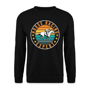 Pferderennen Experte Pferde Jockey Pferderennbahn - Unisex Pullover - Schwarz - Vorne - Alina (178cm) & Michal (187cm)