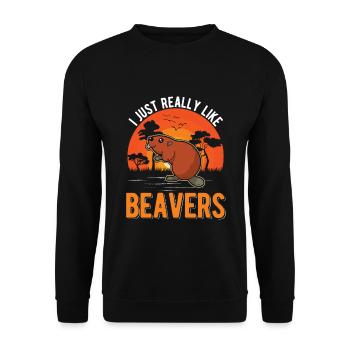 I just really like Beavers Biber - Unisex Pullover - Schwarz - Vorne - Alina (178cm) & Michal (187cm)