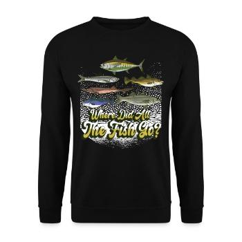 Wo Sind Die Ganzen Fische Hin? Fischen Fischer - Unisex Pullover - Schwarz - Vorne - Alina (178cm) & Michal (187cm)