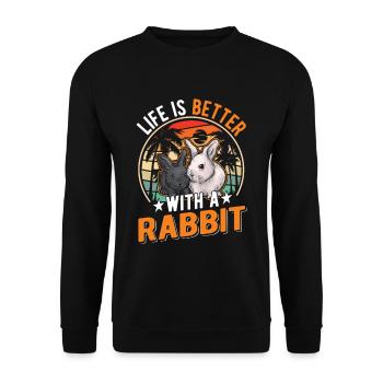 Life is better with a Rabbit Häschen Kaninchen - Unisex Sweatshirt - black - Front - Alina (178cm) & Michal (187cm)