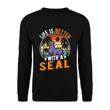 La vie est meilleure avec un phoque phoque lion - Sweat-shirt Unisexe - noir - Devant - Alina (178cm) & Michal (187cm)