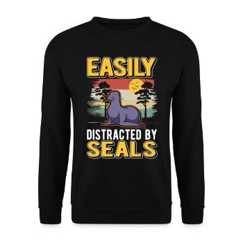 Easily distracted by Seal Robbe Seelöwe - Unisex Pullover - Schwarz - Vorne - Alina (178cm) & Michal (187cm)