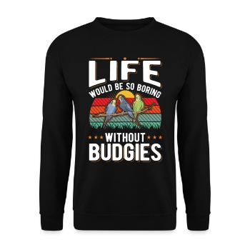 Budgerigar Gift Welli Parakeet - Unisex Sweatshirt - black - Front - Alina (178cm) & Michal (187cm)