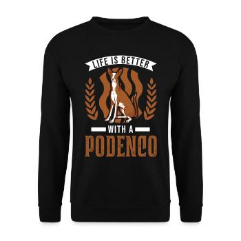 Life is better with a Podenco Spanish Greyhound - Unisex Sweatshirt - black - Front - Alina (178cm) & Michal (187cm)