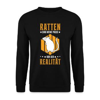 Ratten sind meine Pause vor der Realität - Unisex Pullover - Schwarz - Vorne - Alina (178cm) & Michal (187cm)