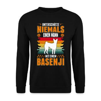 Basenji Mann Kongoterrier - Unisex Pullover - Schwarz - Vorne - Alina (178cm) & Michal (187cm)