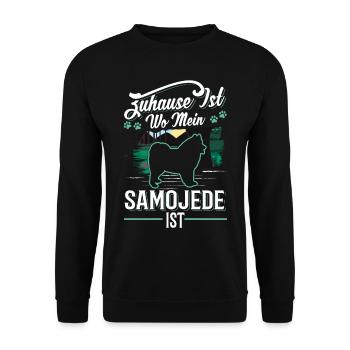Zuhause ist wo mein Samojede ist Samojede - Unisex Pullover - Schwarz - Vorne - Alina (178cm) & Michal (187cm)