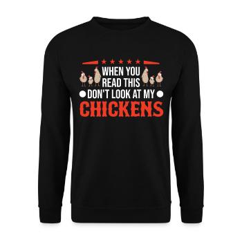 When you Read this Don't look at my Chicken Hühner - Unisex Pullover - Schwarz - Vorne - Alina (178cm) & Michal (187cm)