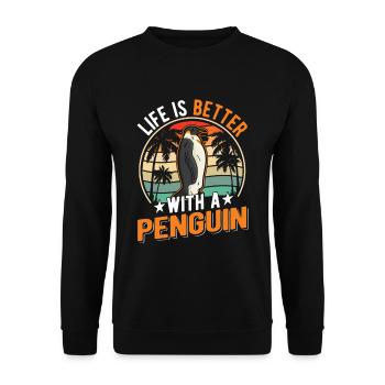 Life is better with a Penguin Pinguin - Unisex Pullover - Schwarz - Vorne - Alina (178cm) & Michal (187cm)
