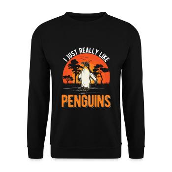 J’aime vraiment Penguins Penguin - Sweat-shirt Unisexe - noir - Devant - Alina (178cm) & Michal (187cm)