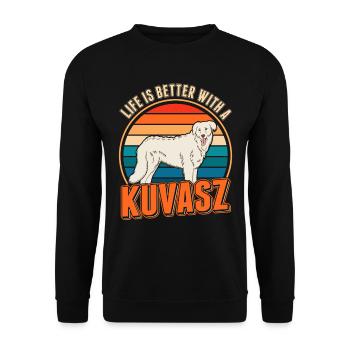 Life is better with a Kuvasz Dog - Unisex Pullover - Schwarz - Vorne - Alina (178cm) & Michal (187cm)