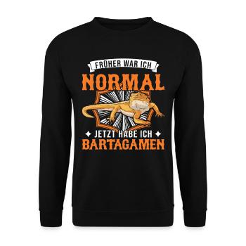 Früher war ich normal Jetzt habe ich Bartagamen - Unisex Pullover - Schwarz - Vorne - Alina (178cm) & Michal (187cm)