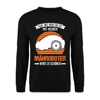 Mähroboter Rasenmähroboter - Unisex Pullover - Schwarz - Vorne - Alina (178cm) & Michal (187cm)