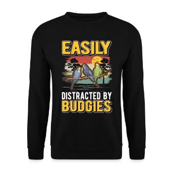 Facilement distrait par les perruches Budgerigar - Sweat-shirt Unisexe - noir - Devant - Alina (178cm) & Michal (187cm)