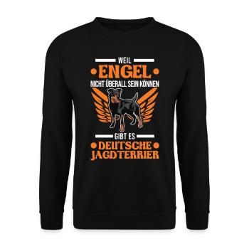 Deutscher Jagdterrier Engel - Unisex Pullover - Schwarz - Vorne - Alina (178cm) & Michal (187cm)