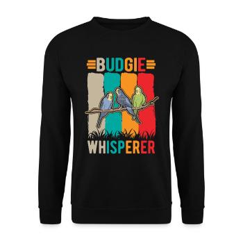 Perruche Budgerigar Whisperer Welli - Sweat-shirt Unisexe - noir - Devant - Alina (178cm) & Michal (187cm)