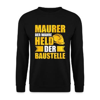 Maurer Der wahre Held der Baustelle Mauerer - Unisex Pullover - Schwarz - Vorne - Alina (178cm) & Michal (187cm)