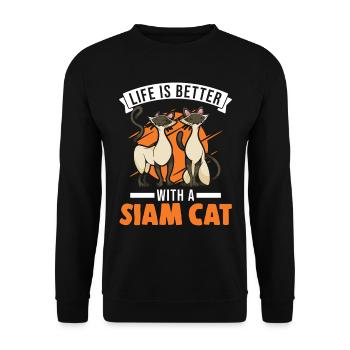 Life is better with a Siam Cat Siamkatze - Unisex Sweatshirt - black - Front - Alina (178cm) & Michal (187cm)