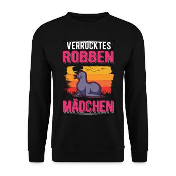 Verrücktes Robbe Mädchen Seelöwe - Unisex Pullover - Schwarz - Vorne - Alina (178cm) & Michal (187cm)