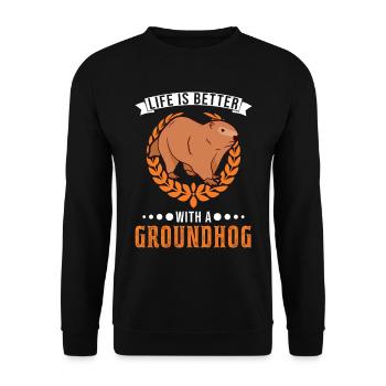 Life is better with a Groundhog Marmot - Unisex Sweatshirt - black - Front - Alina (178cm) & Michal (187cm)