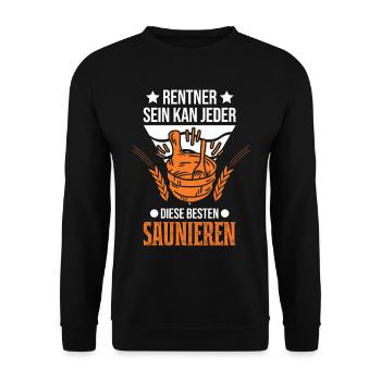 Sauna Rentner Saunieren Opa Saunagänger - Unisex Pullover - Schwarz - Vorne - Alina (178cm) & Michal (187cm)