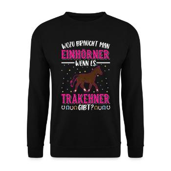 Trakehner Einhorn Trakehner Geschenk - Unisex Pullover - Schwarz - Vorne - Alina (178cm) & Michal (187cm)