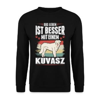 Das Leben ist besser mit einem Kuvasz - Unisex Pullover - Schwarz - Vorne - Alina (178cm) & Michal (187cm)
