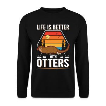 Life is better with Otters Fischotter Seeotter - Unisex Pullover - Schwarz - Vorne - Alina (178cm) & Michal (187cm)
