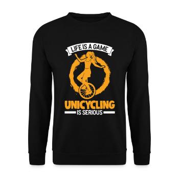 La vie est un jeu Le monocyclisme est sérieux Le monocycle - Sweat-shirt Unisexe - noir - Devant - Alina (178cm) & Michal (187cm)