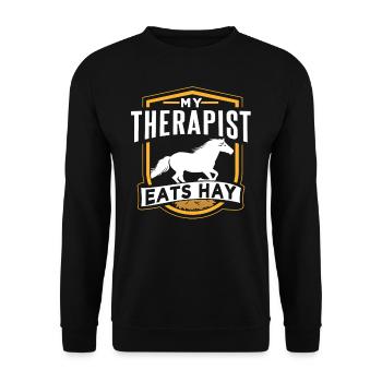 My therapist eats hay riding rider horse - Unisex Sweatshirt - black - Front - Alina (178cm) & Michal (187cm)