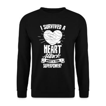 Habe Einen Herzinfarkt Überlebt Deine Superkraft - Unisex Pullover - Schwarz - Vorne - Alina (178cm) & Michal (187cm)