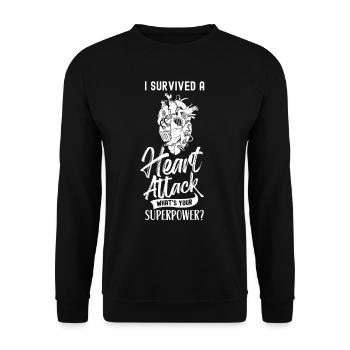 Habe Einen Herzinfarkt Überlebt Deine Superkraft - Unisex Pullover - Schwarz - Vorne - Alina (178cm) & Michal (187cm)