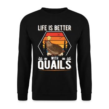 Life is better with Quails Wachtel - Unisex Pullover - Schwarz - Vorne - Alina (178cm) & Michal (187cm)