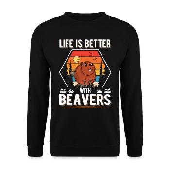 Life is better with Beavers Biber - Unisex Pullover - Schwarz - Vorne - Alina (178cm) & Michal (187cm)
