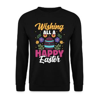 Wünsche Allen Ein Frohes Osterfest Osterei Ostern - Unisex Pullover - Schwarz - Vorne - Alina (178cm) & Michal (187cm)