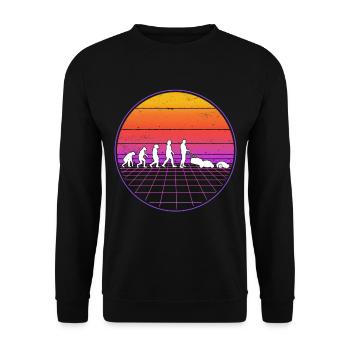 Mähroboter Evolution Retro Rasenroboter - Unisex Pullover - Schwarz - Vorne - Alina (178cm) & Michal (187cm)