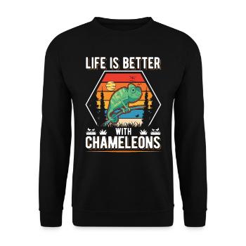 La vie est meilleure avec Chameleons Chameleon - Sweat-shirt Unisexe - noir - Devant - Alina (178cm) & Michal (187cm)