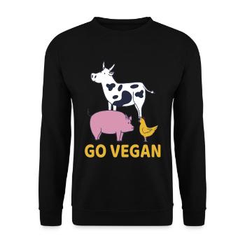 Go Vegan Veganer Kuh Schwein Huhn Vegetarier - Unisex Pullover - Schwarz - Vorne - Alina (178cm) & Michal (187cm)