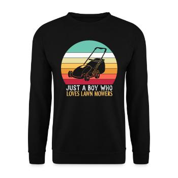 Only a boy The lawn mower loves lawn mowing grass - Unisex Sweatshirt - black - Front - Alina (178cm) & Michal (187cm)