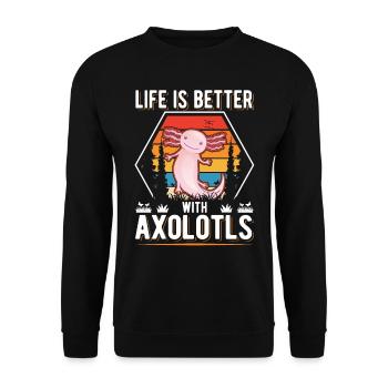 La vie est meilleure avec Axolotls Schwanzlurch - Sweat-shirt Unisexe - noir - Devant - Alina (178cm) & Michal (187cm)