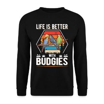 Life is better with Budgies Budgies Budgie - Unisex Sweatshirt - black - Front - Alina (178cm) & Michal (187cm)