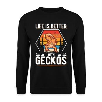 Life is better with Geckos Leopardengecko - Unisex Pullover - Schwarz - Vorne - Alina (178cm) & Michal (187cm)