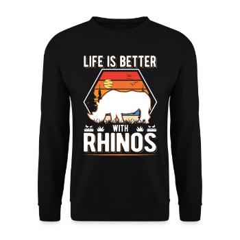 Life is better with Rhinos Nashorn - Unisex Pullover - Schwarz - Vorne - Alina (178cm) & Michal (187cm)