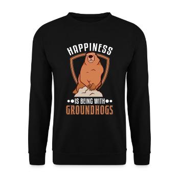 Happiness is being with Groundhogs Marmot - Unisex Sweatshirt - black - Front - Alina (178cm) & Michal (187cm)