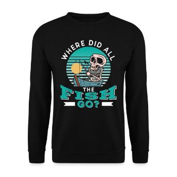 Wo Sind Die Ganzen Fische Hin? Fischen Fischer - Unisex Pullover - Schwarz - Vorne - Alina (178cm) & Michal (187cm)