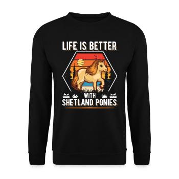 Life is better with Shetland Ponies Shetty - Unisex Pullover - Schwarz - Vorne - Alina (178cm) & Michal (187cm)