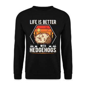 La vie est meilleure avec Hedgehogs Hedgehog - Sweat-shirt Unisexe - noir - Devant - Alina (178cm) & Michal (187cm)