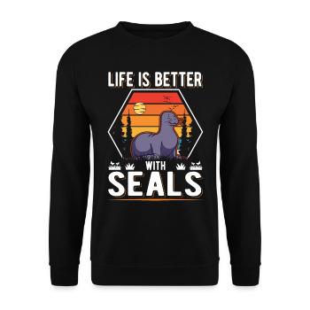 Life is better with Seal Robbe - Unisex Sweatshirt - black - Front - Alina (178cm) & Michal (187cm)